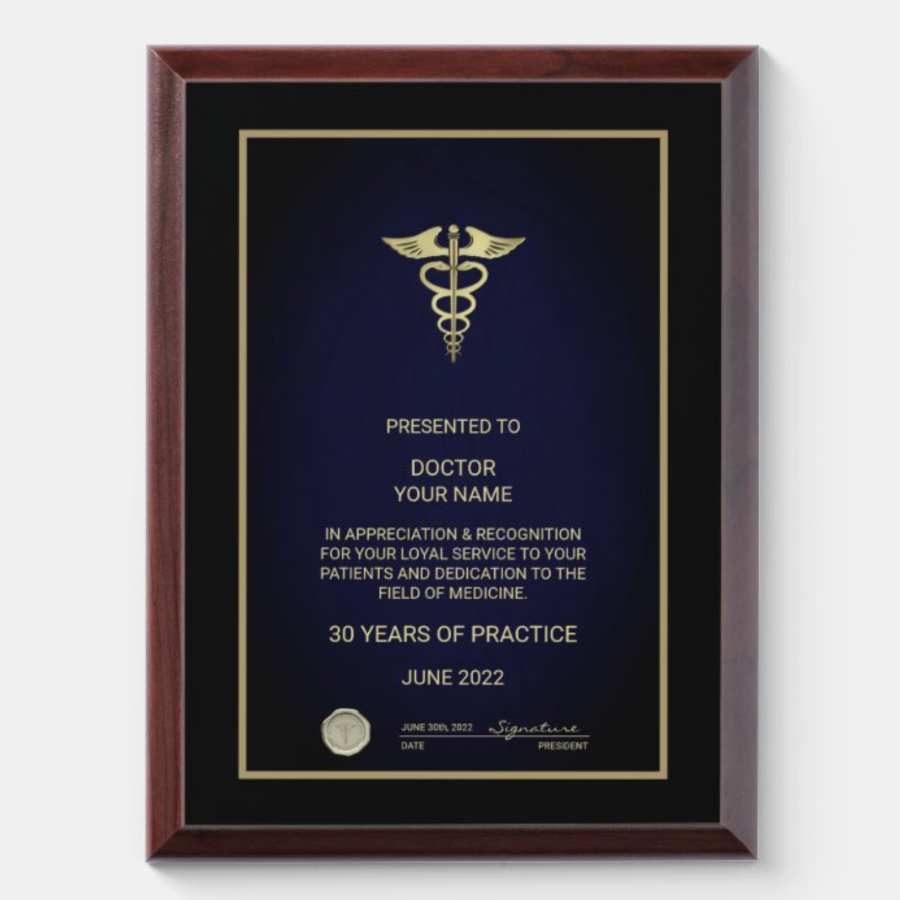 Doctor Retirement Award Plaque