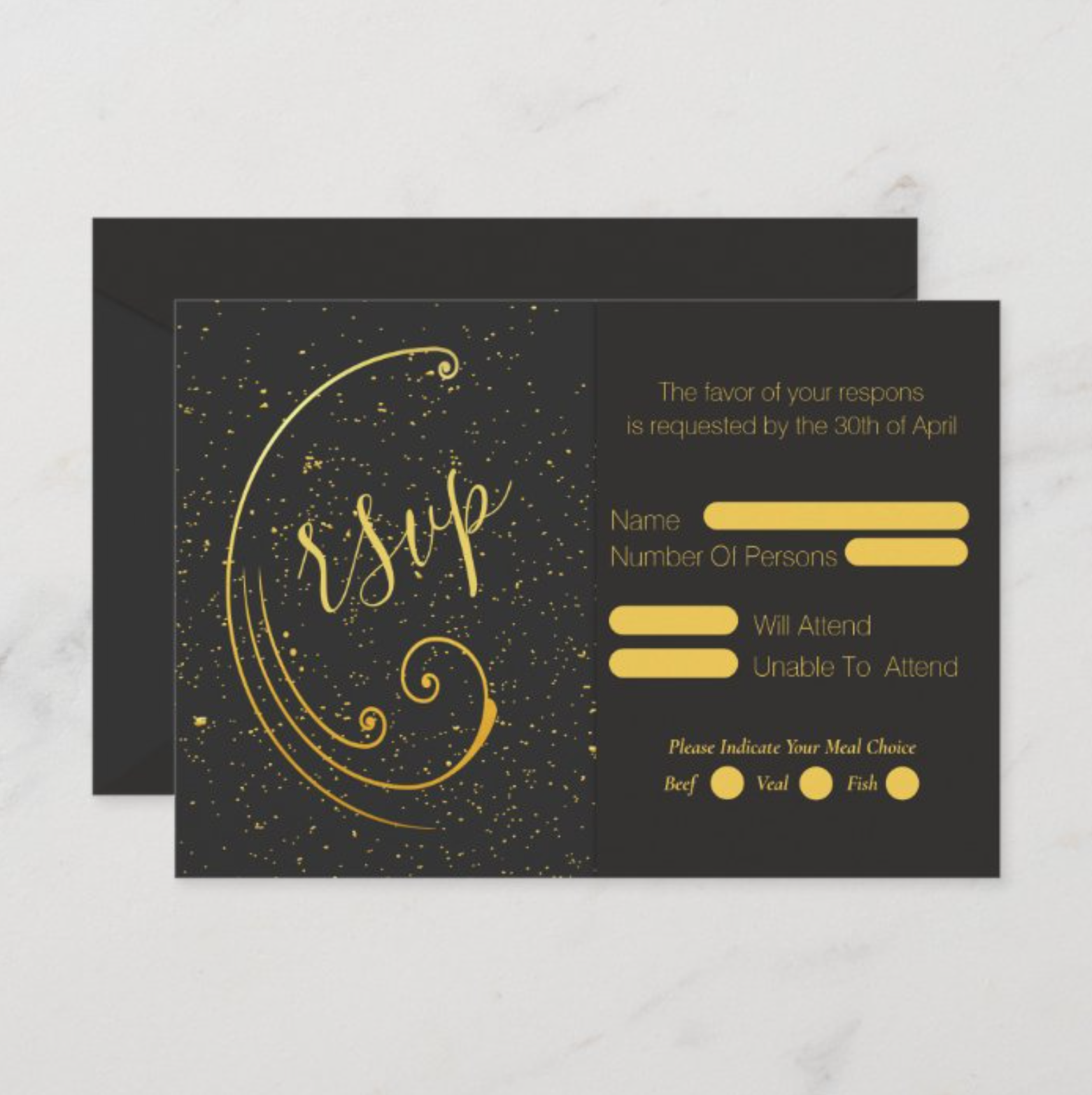 Gold Speckle Wedding RSVP Card