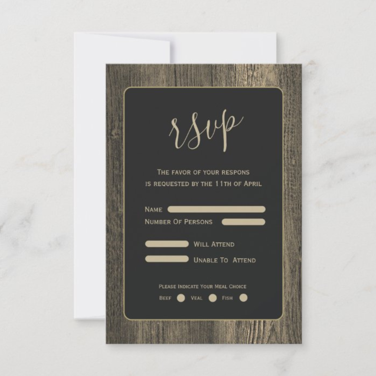 Gold Wood Grain Wedding RSVP Card