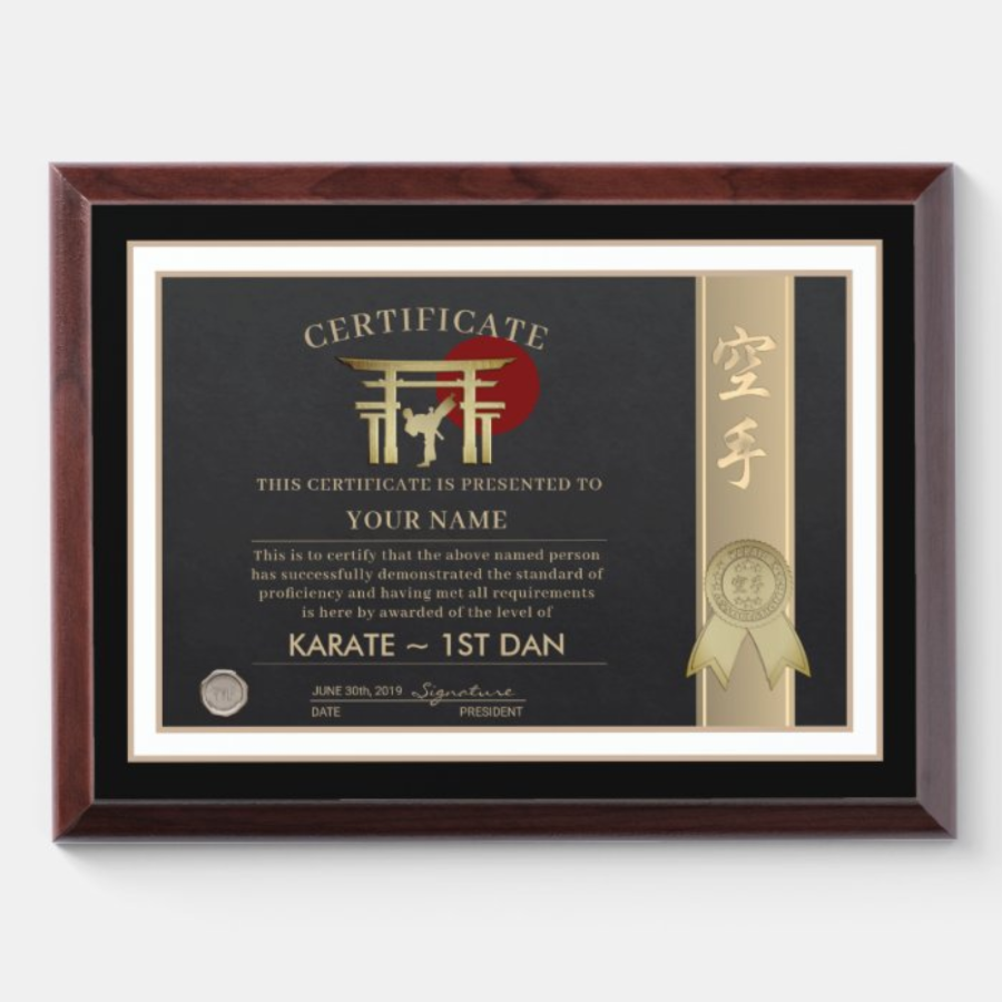 Karate Certificate Award Plaque