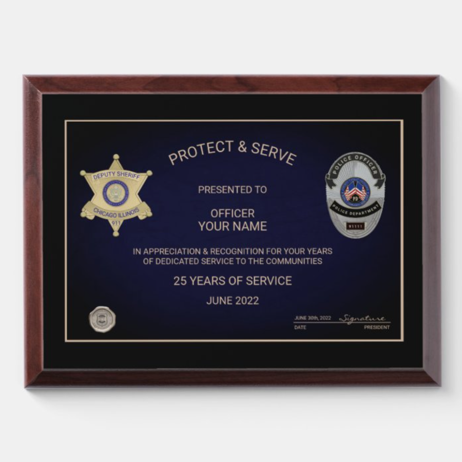 Law Enforcement Retirement Award Plaque